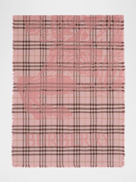 Burberry Wide EKD Check Wool Silk Scarf
