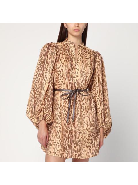 Zimmermann Leopard Print Short Dress In Linen Women