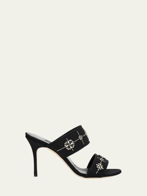 Manolo Blahnik 90mm Ralota Embellished Satin Mule Sandals
