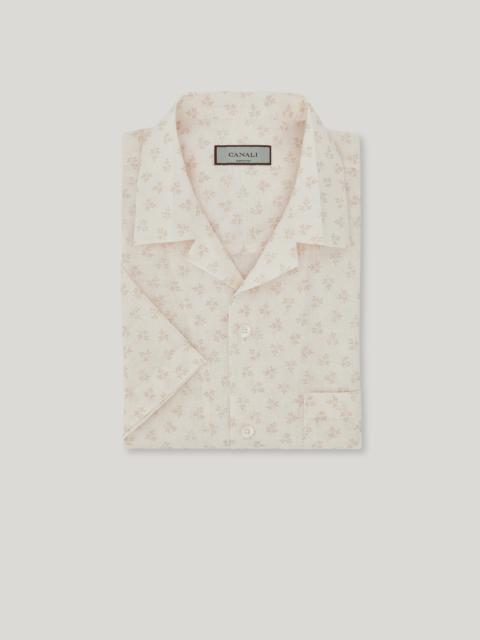 Canali WHITE AND BEIGE PRINTED LINEN AND COTTON BOXY-FIT SHIRT