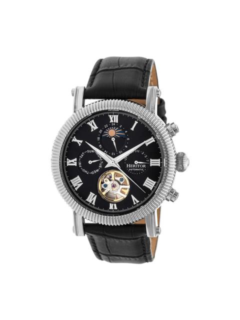 Other Designers Heritor Winston Silver-tone Case Black Moonphase Dial Black Leather Strap Automatic Men's Watch HR52