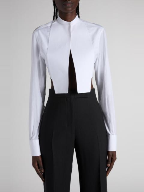 TOM FORD TOM FORD Bib Front Cotton Voile Crop Shirt in Aw002 White at Nordstrom