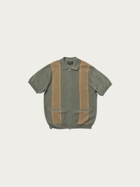 BEAMS PLUS Zip Knit Polo Stripe - Olive