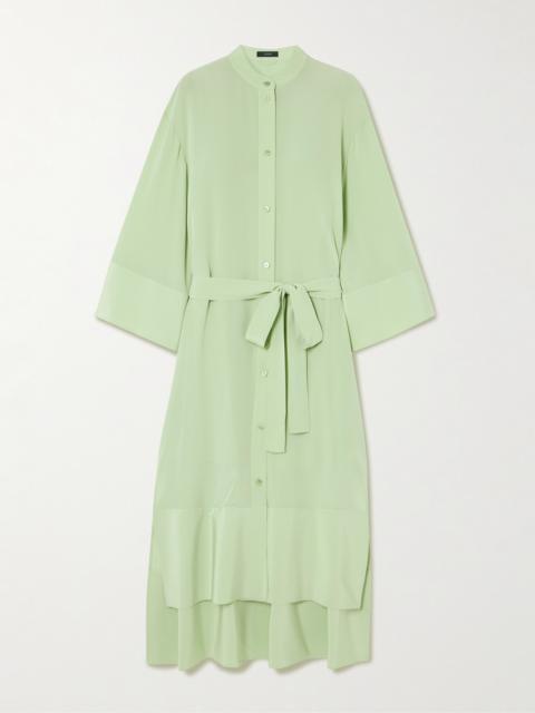 JOSEPH Darious Belted Pleated Silk-crepe Midi Dress