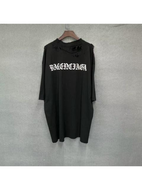 BALENCIAGA Balenciaga distressed short-sleeved T-shirt with Sanskrit print on the back