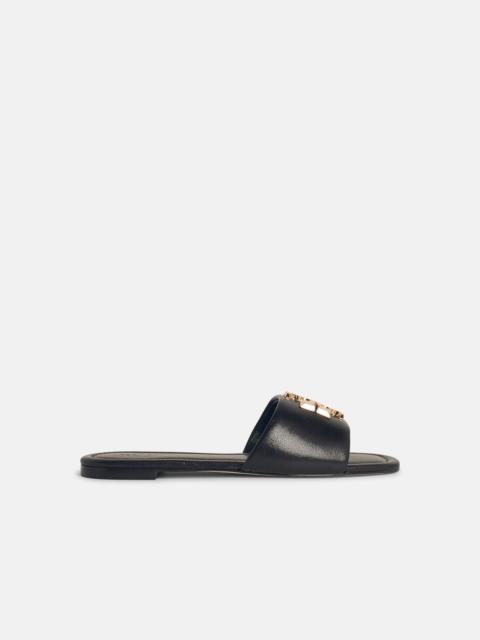 TORY BURCH 'ELEANOR' BLACK LEATHER SLIPPERS