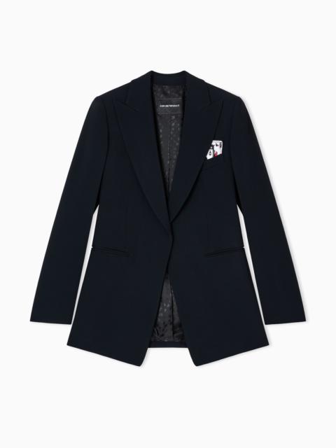 EMPORIO ARMANI SINGLE-BREASTED BLAZER IN ENVERS SATIN WITH JEU DE CARTES DETAIL
