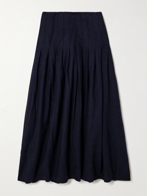 LA LIGNE Pleated Cotton-twill Midi Skirt