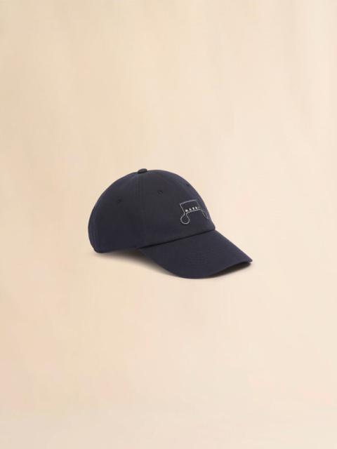 Marni DEEP BLUE ORGANIC GABARDINE BASEBALL CAP WITH TRUNKAROO PATCH