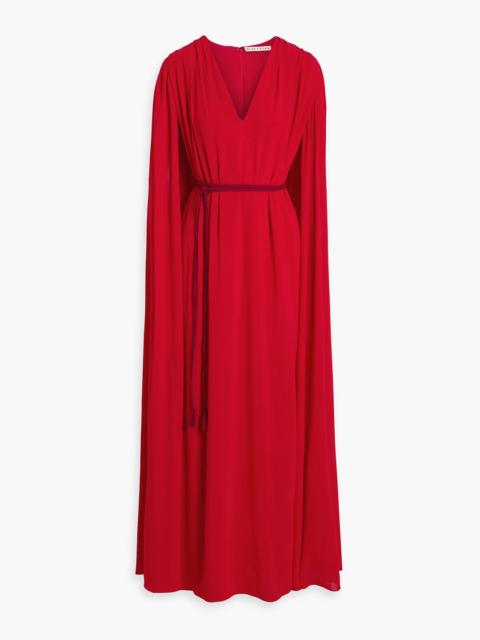 Alice + Olivia Zenaida cape-effect crepe de chine maxi dress