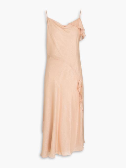 Victoria Beckham Asymmetric draped metallic crepe midi dress