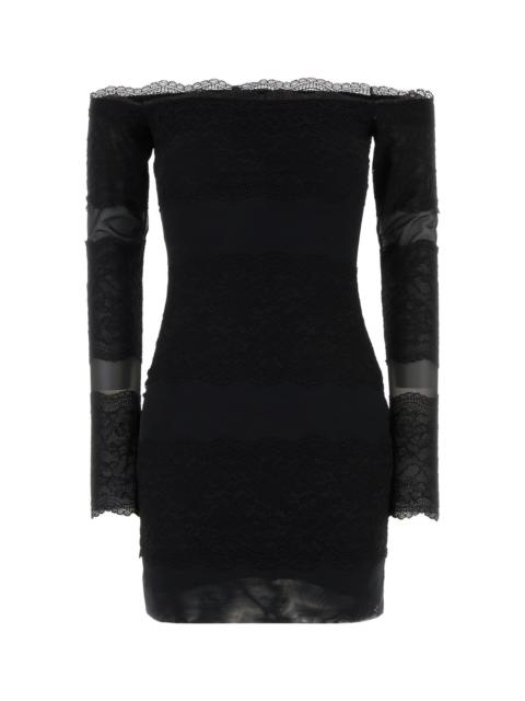 Blumarine Black lace and mesh mini dress