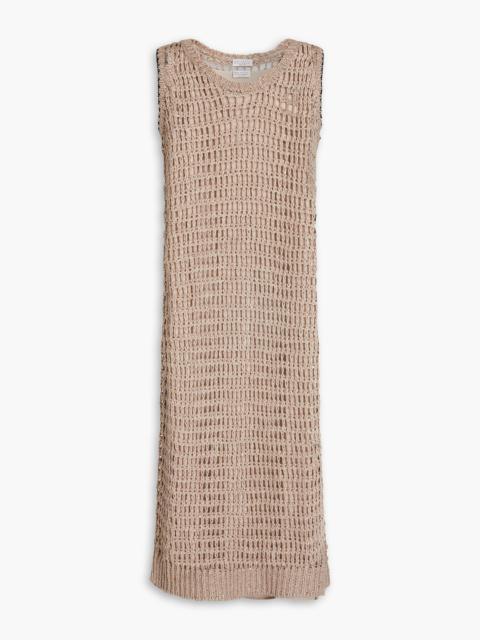 Brunello Cucinelli Sequin-embellished open-knit linen and silk-blend dress
