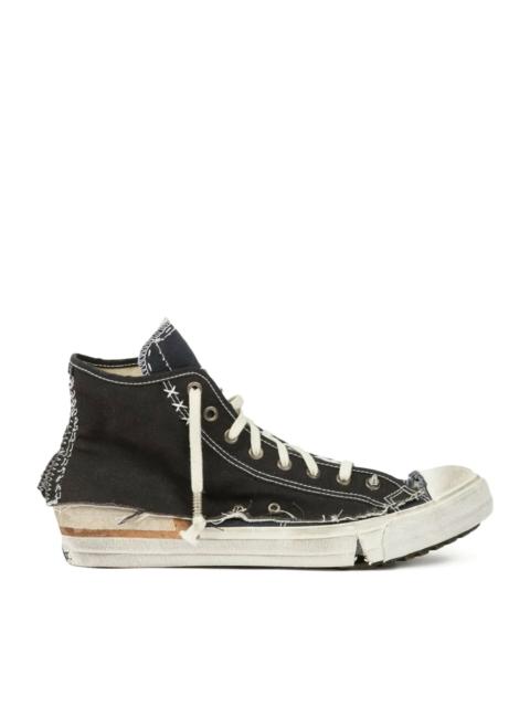 Maison Margiela "LOVE TO DEATH" HIGH-TOP CANVAS SNEAKERS WITH DESTRUCTURED DETAILS