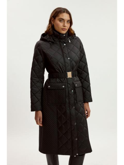 KAREN MILLEN Quilted Hooded Longline Coat