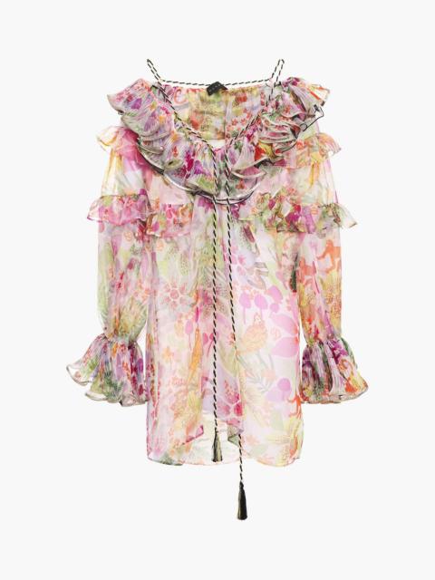 Other Designers Ruffled floral-print silk-organza blouse