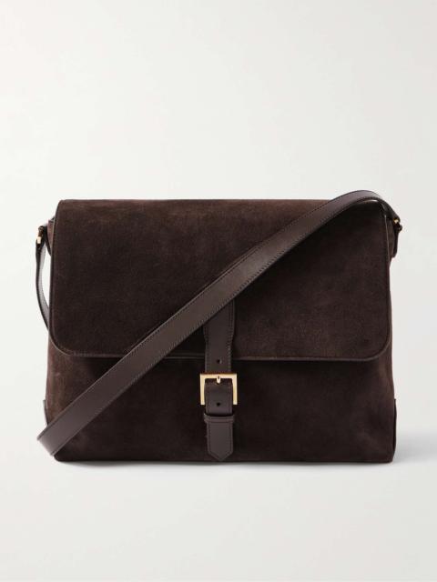 Leather-Trimmed Suede Messenger Bag