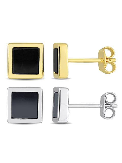 Other Designers Amour Men's 2-Piece Set 2ct Black Onyx and Hematite Square Stud Earrings in Yellow and Sterling Silv