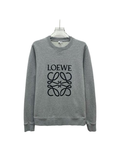 Loewe Loewe Logo Embroidered Cotton Crew Neck Long Sleeve Sweatshirt Gray