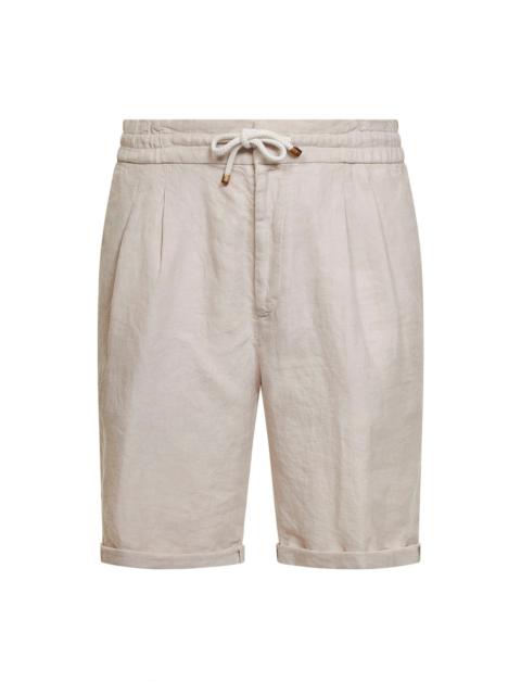 Brunello Cucinelli Brunello Cucinelli Men Beige Linen Gabardine Bermuda Shorts