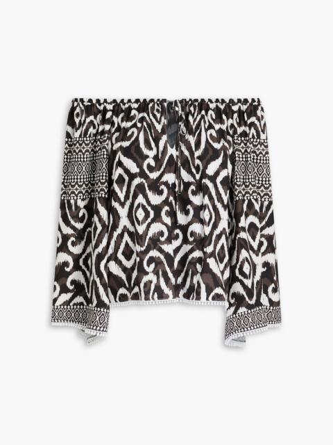 Alice + Olivia Devina off-the-shoulder printed crepe blouse