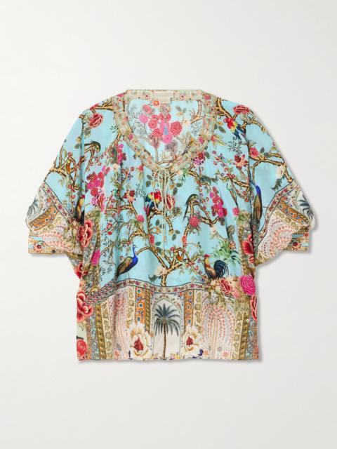 CAMILLA Sultans And Queens Tie-detailed Embellished Printed Silk-crepe Blouse
