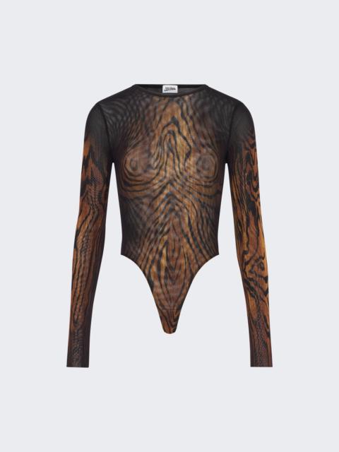 Jean Paul Gaultier Mesh Body Double Layer Printed Wood Black And Brown