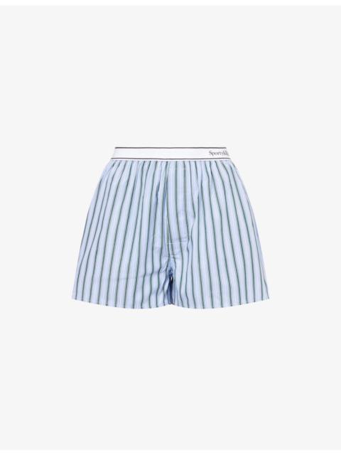 Sporty & Rich Serif Logo Striped Cotton-Poplin Boxer Shorts