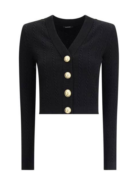 Balmain Women Ls Buttoned V-Neck Torsade Knit Cardigan