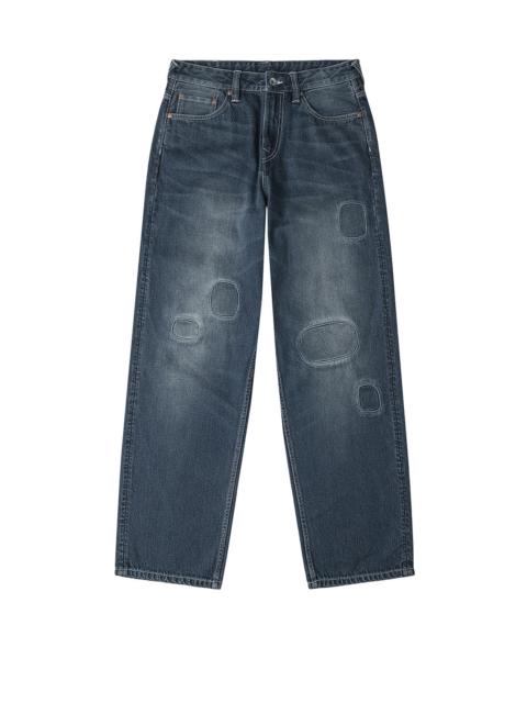 EVISU Distressed Seagull Print with Irregular Patches Loose Fit Denim Jeans