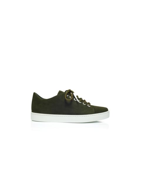 Manolo Blahnik Dark Green Suede Low Cut Sneakers