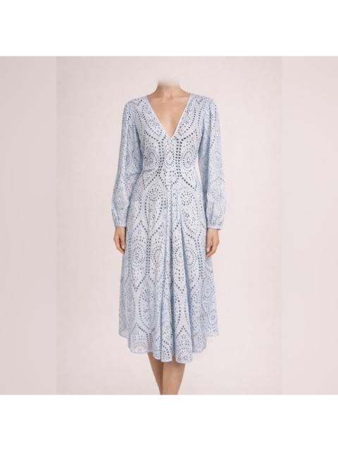 GANNI Ganni Light Blue Eyelet Long Sleeve Dress