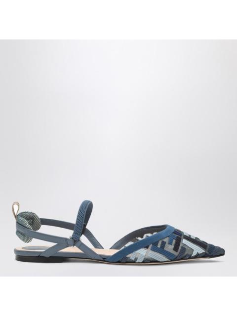 Fendi Slingback Flat Colibrì Lite In Mesh With Embroidery Ff Blue Women