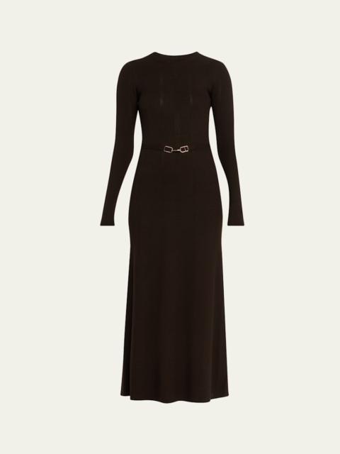 GABRIELA HEARST Imagene Ribbed Long-Sleeve Midi Dress With Belt