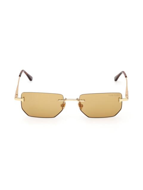 TOM FORD TOM FORD Ethan 53mm Geometric Sunglasses in Yellow Gold /Vicuna Lens at Nordstrom