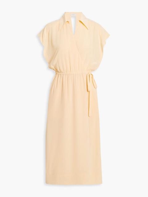 Other Designers Karina cutout washed-silk midi wrap dress