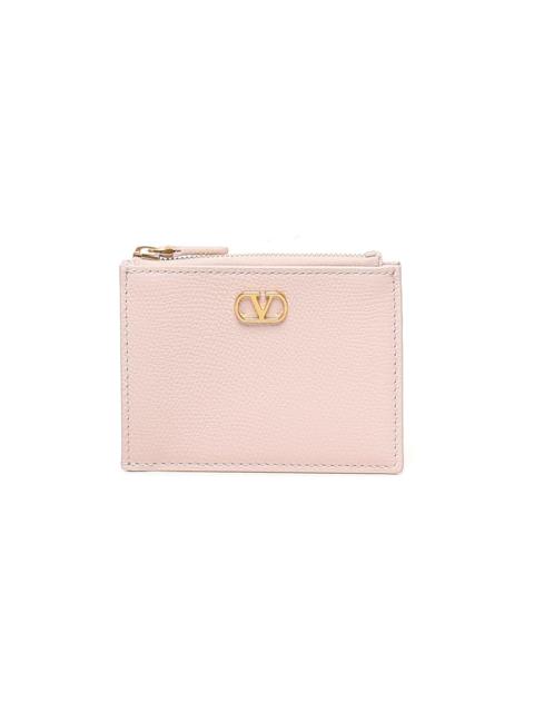 Vlogo Signature Card Holder In Granate Calfskin