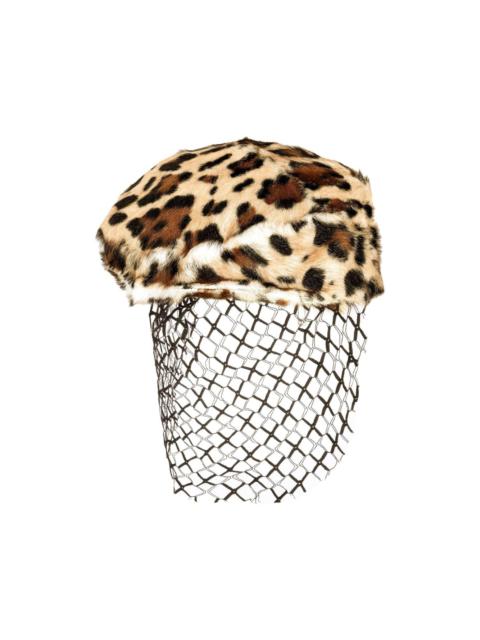 leopard-print veil hat