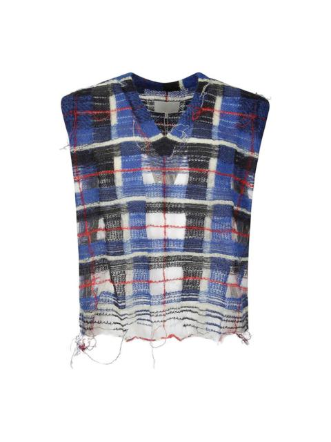Maison Margiela Men's Blue Distressed Checked Tank Top