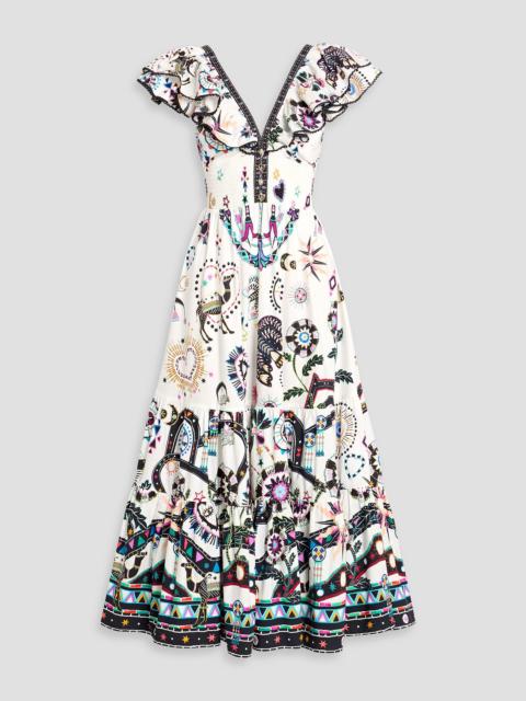 CAMILLA Crystal-embellished cutout printed cotton-poplin maxi dress