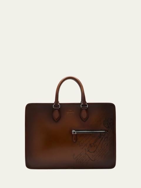 Berluti Men's Deux Jours Scritto Swipe Leather Briefcase