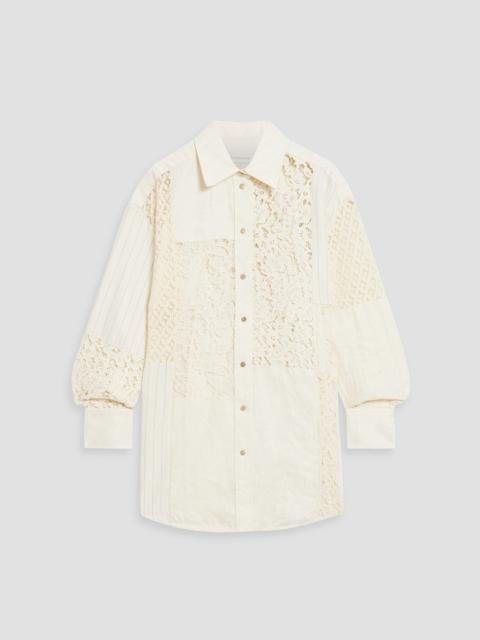 Zimmermann Patchwork cotton and linen-blend corded lace and jacquard shirt