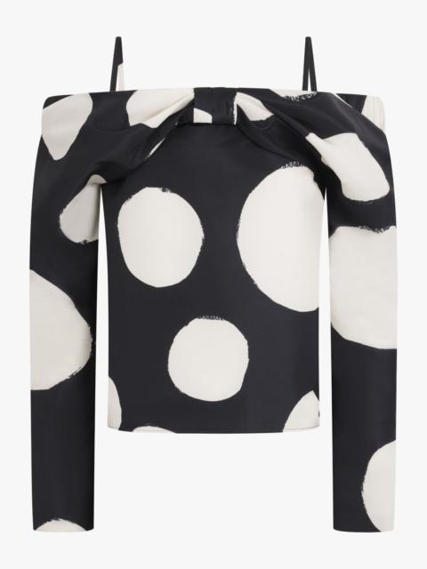 NINA RICCI POLKA DOT OFF SHOULDER BOW DETAIL L/S TOP | BLACK/WHITE