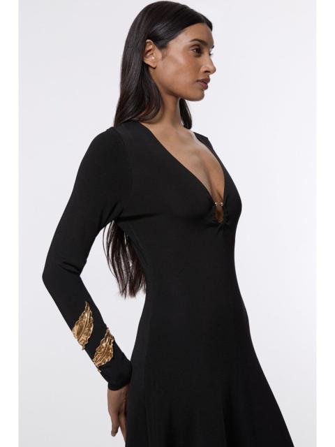 KAREN MILLEN Slinky V Neck Knitted Dress With Hardware Keyring Detail