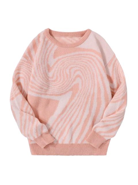 Other Designers Streetwear Gothic Punk Maze Jacquard Knitted High Quality Pink Sweater Contrast Color Sweatshirt