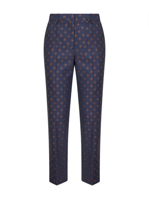 Etro Etro Women Blue Jacquard Wool Blend Cigarette Trousers