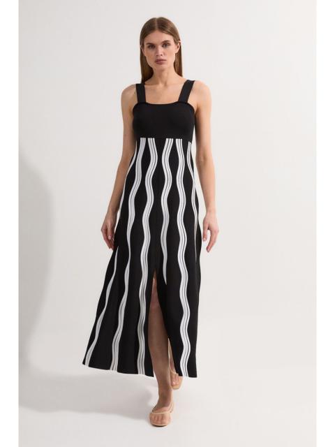 KAREN MILLEN Petite Contrast Wave Knit A-Line Knitted Strappy Dress