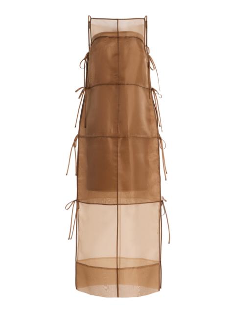 STAUD Chandler Tie-Detailed Organza Midi Dress brown