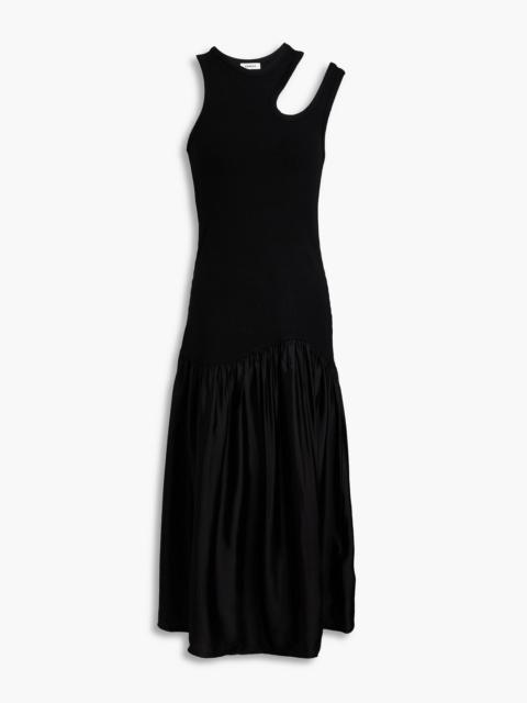 Sandro Cutout satin and ribbed jersey midi dress