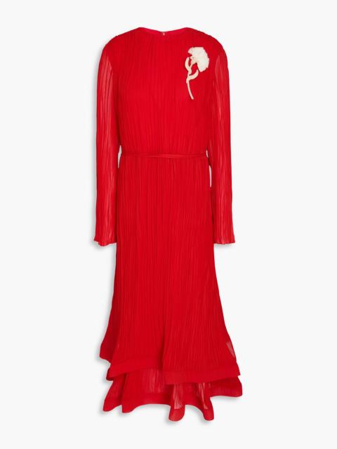 Erdem Embellished plissé-georgette midi dress